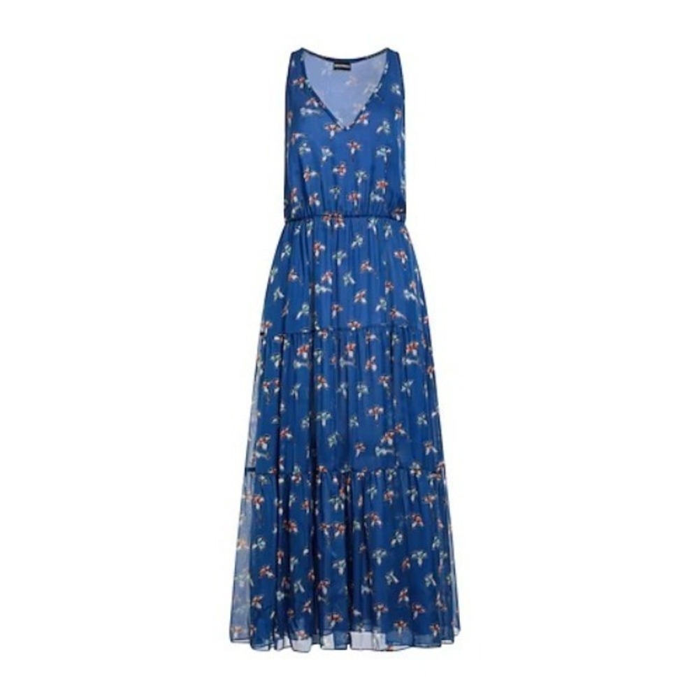 100% Silk Maxi Dress by Emporio Armani Blue Floral Design New w/ Tags $450+!